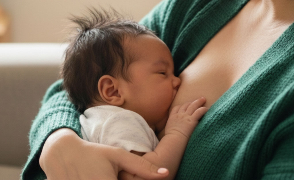 Baby beim Stillen – mögliches verkürztes Zungenbändchen beeinflusst Saugverhalten